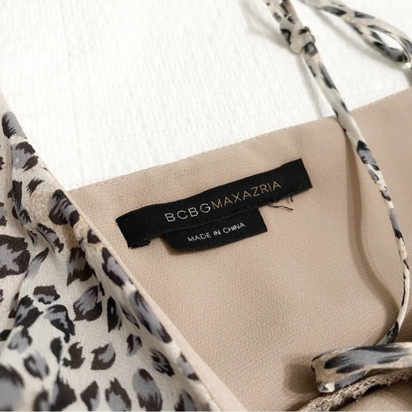 Bcbgmaxazria 100% SILK LEOPARD PRINT SPAGHETTI STRAPS EMPIRE WAIST MINI DRESS - Picture 9 of 12